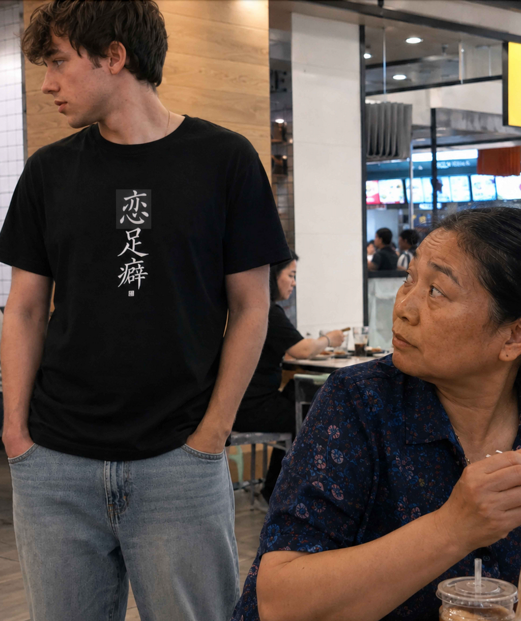 恋足癖 (Fetichismo de pies) - Camiseta divertida de caligrafía china