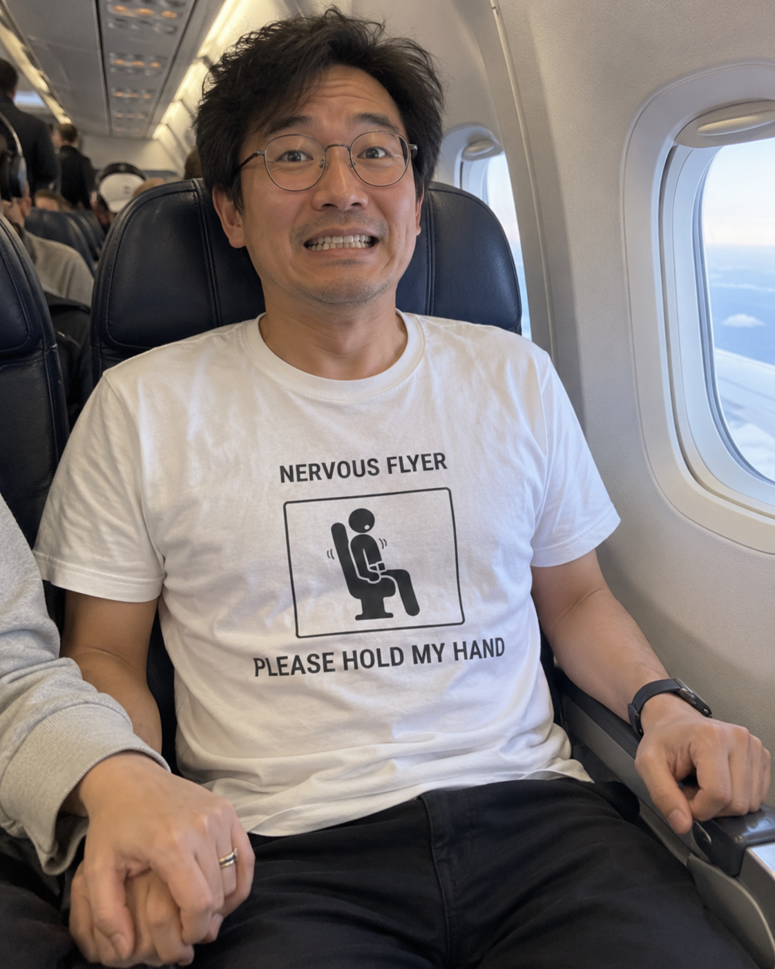Nervous Flyer Please Hold My Hand - Camiseta divertida de viaje