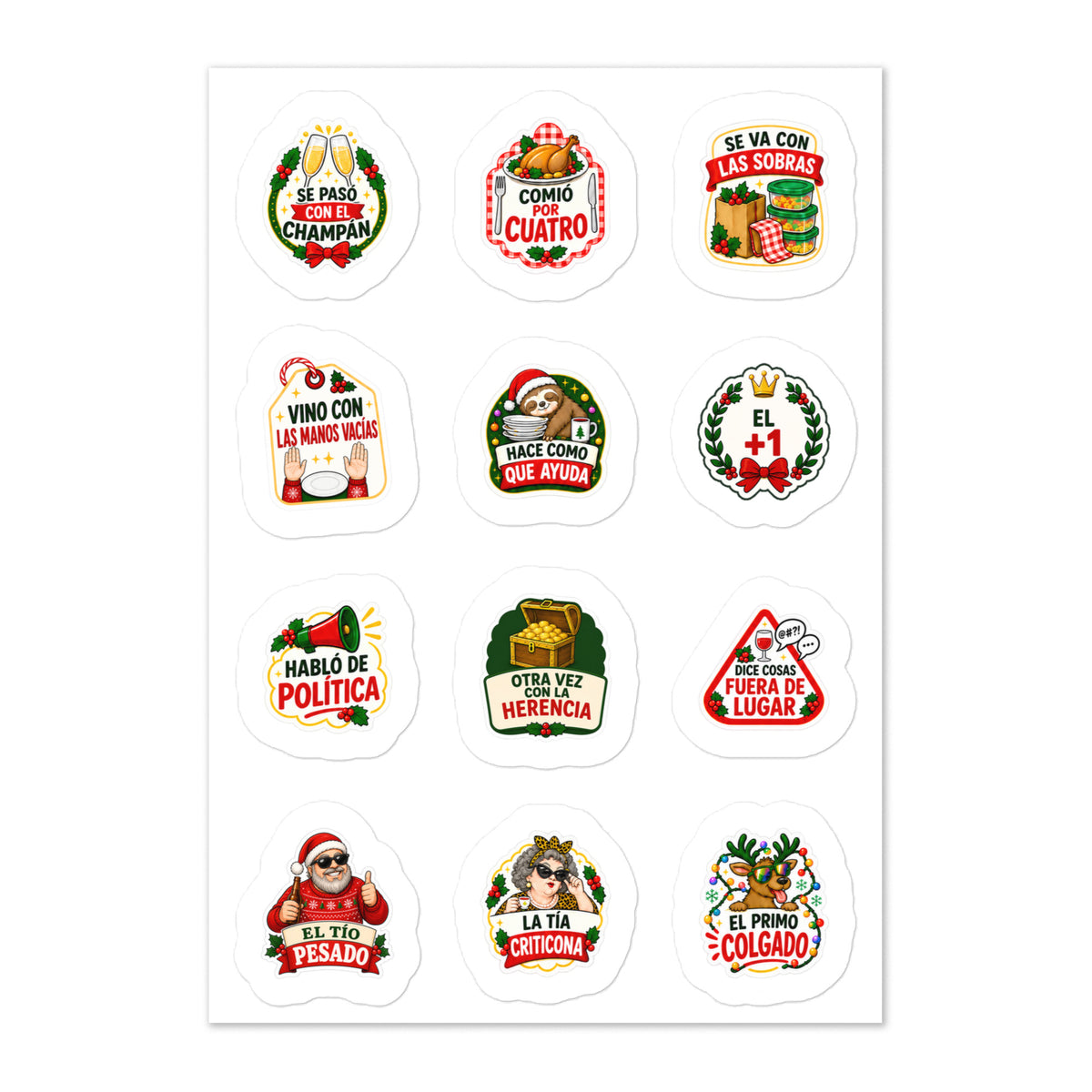 Pegatinas divertidas para Navidad - Hoja de 12